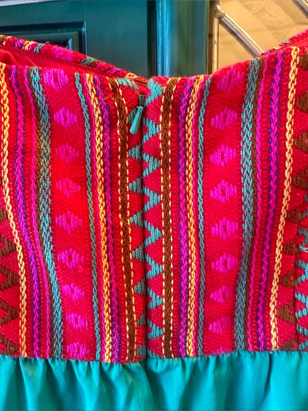 Judith March Strapless Embroidered Dress Southwestern Pink Turquoise Teal Mini L